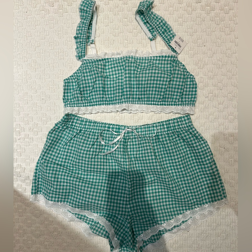 Anthropologie Teal Gingham High Waist Shorts